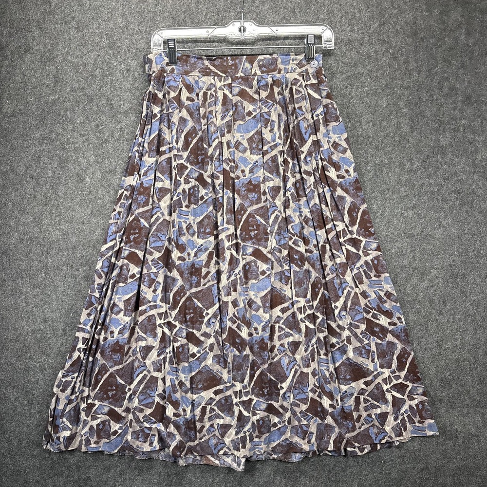 Vintage Abstract‎ Mosaic Midi Skirt Pleated A Line USA Women's 12 Blue Purple